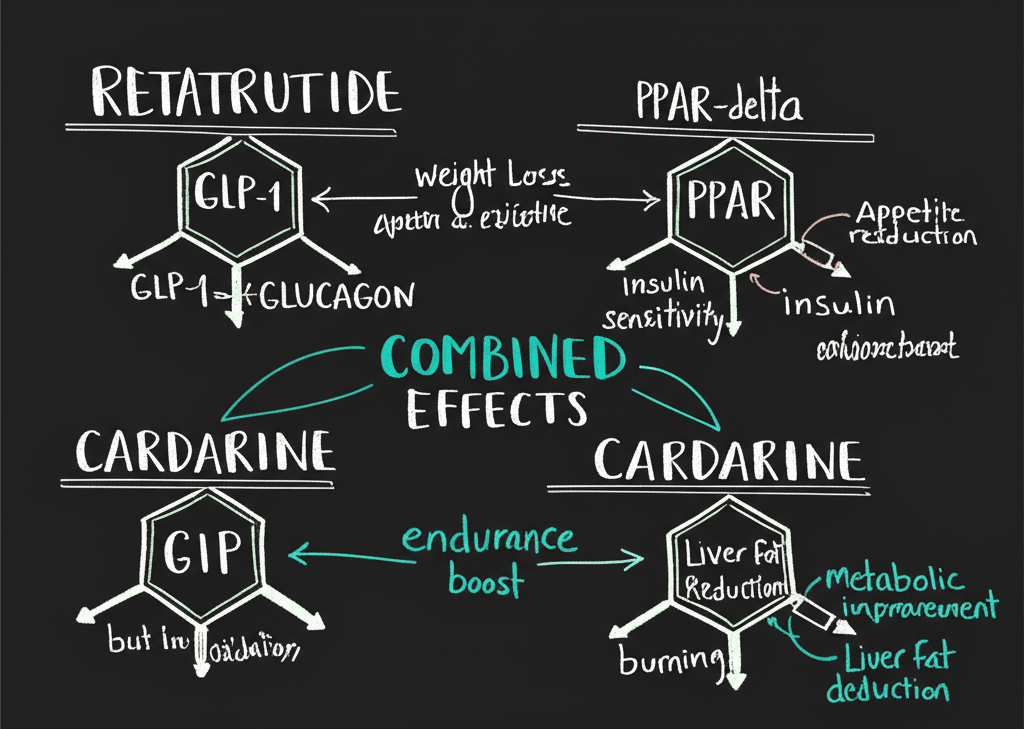 Retatrutide and Cardarine mechanism diagram